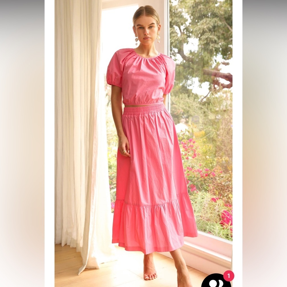 Greylin Nadia Vibrant Pink Bubble Maxi Skirt Tie Back 2-Piece Set Size XS